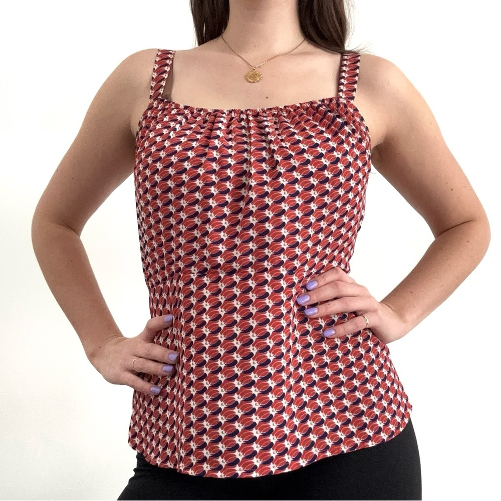 CAbi Orange Blue and White Patterned Tank Top
